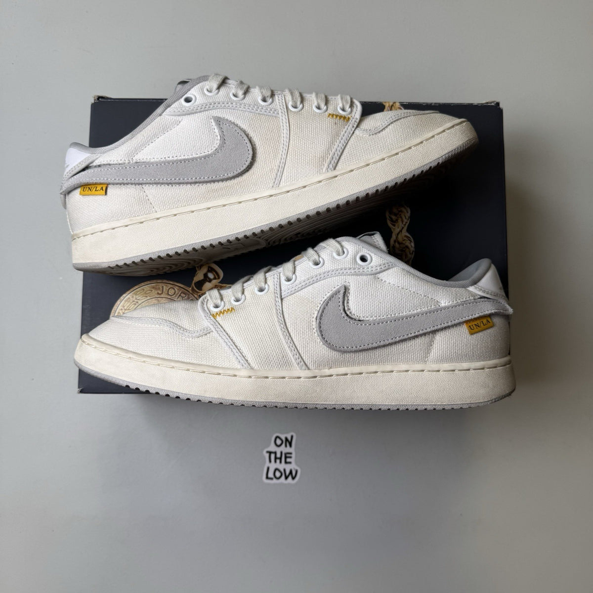 AJKO 1 Low x Union LA Canvas White Neutral Grey | DO8912-101 | Size 11 Mens
