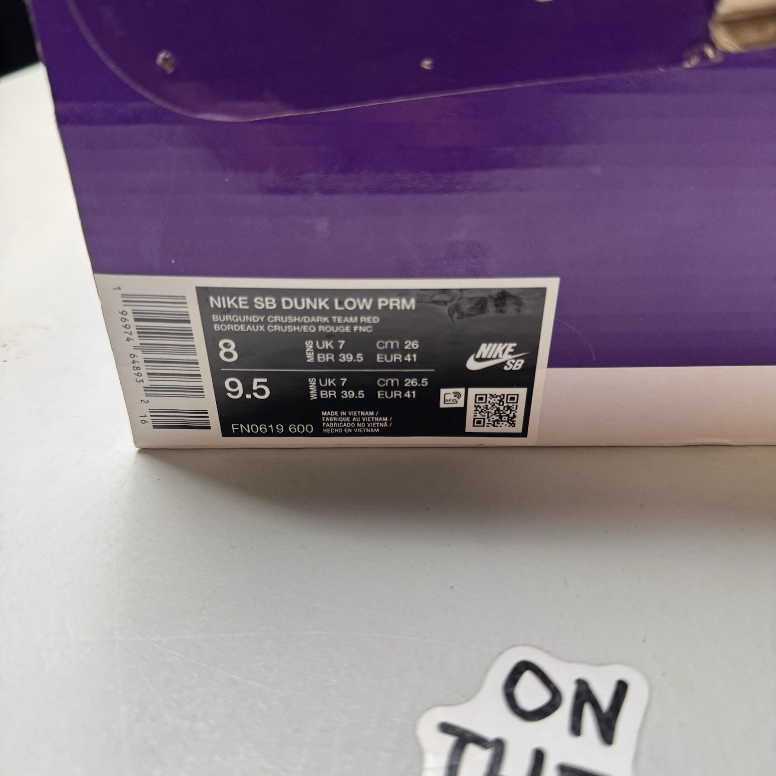Nike SB Dunk Low PRM 'Burgundy Crush | FN0619-600 |  Size 8 Mens