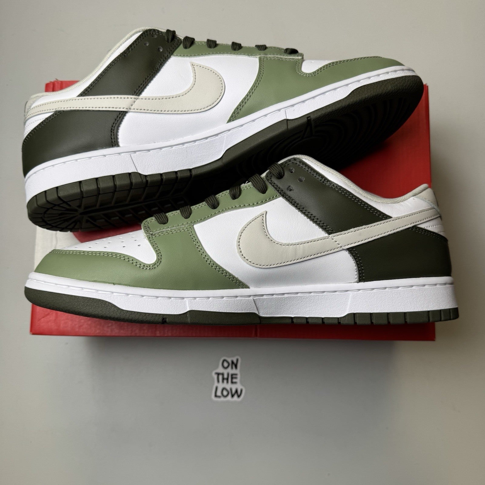 Nike Dunk Low Oil Green White Black FN6882-100 Men's Sz: 13