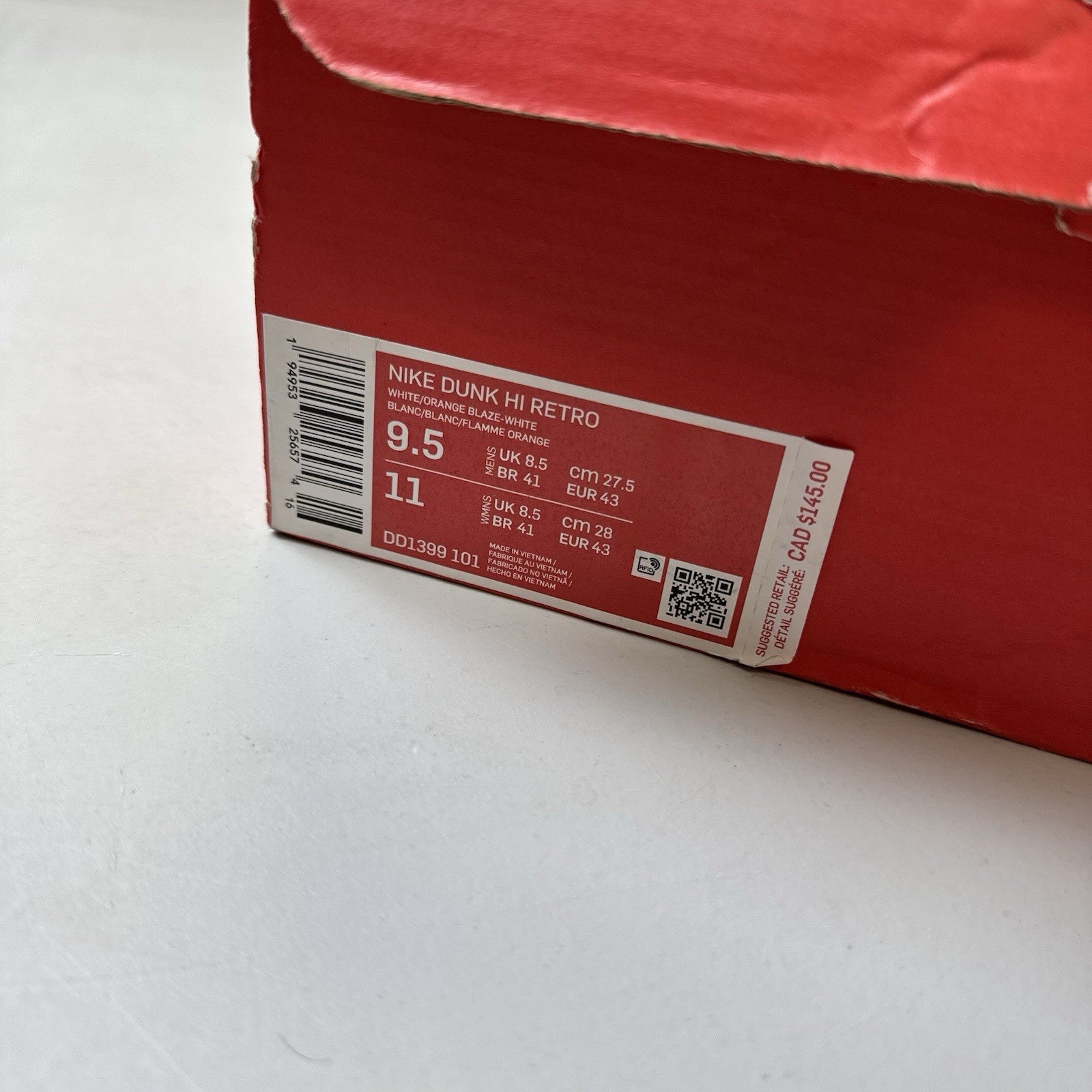 Nike Dunk High Syracuse Orange White | DD1399-101 | NEW |  Size 9.5 Mens