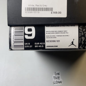 Air Jordan 3 Retro Free Throw Line White Cement | 923096-101 | Size 9 Men's US