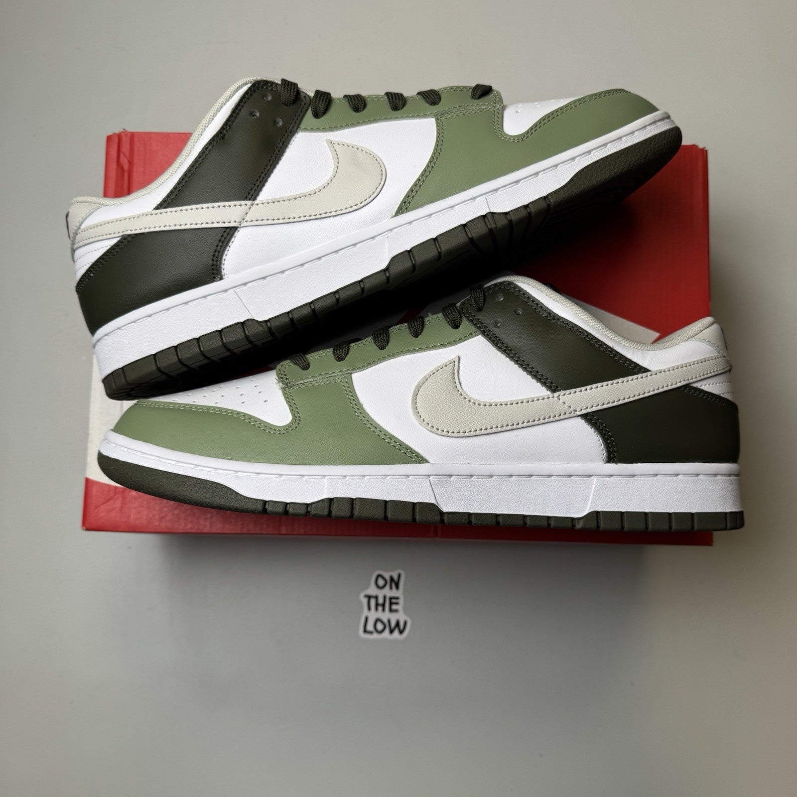Nike Dunk Low Oil Green White Black FN6882-100 Men's Sz: 13
