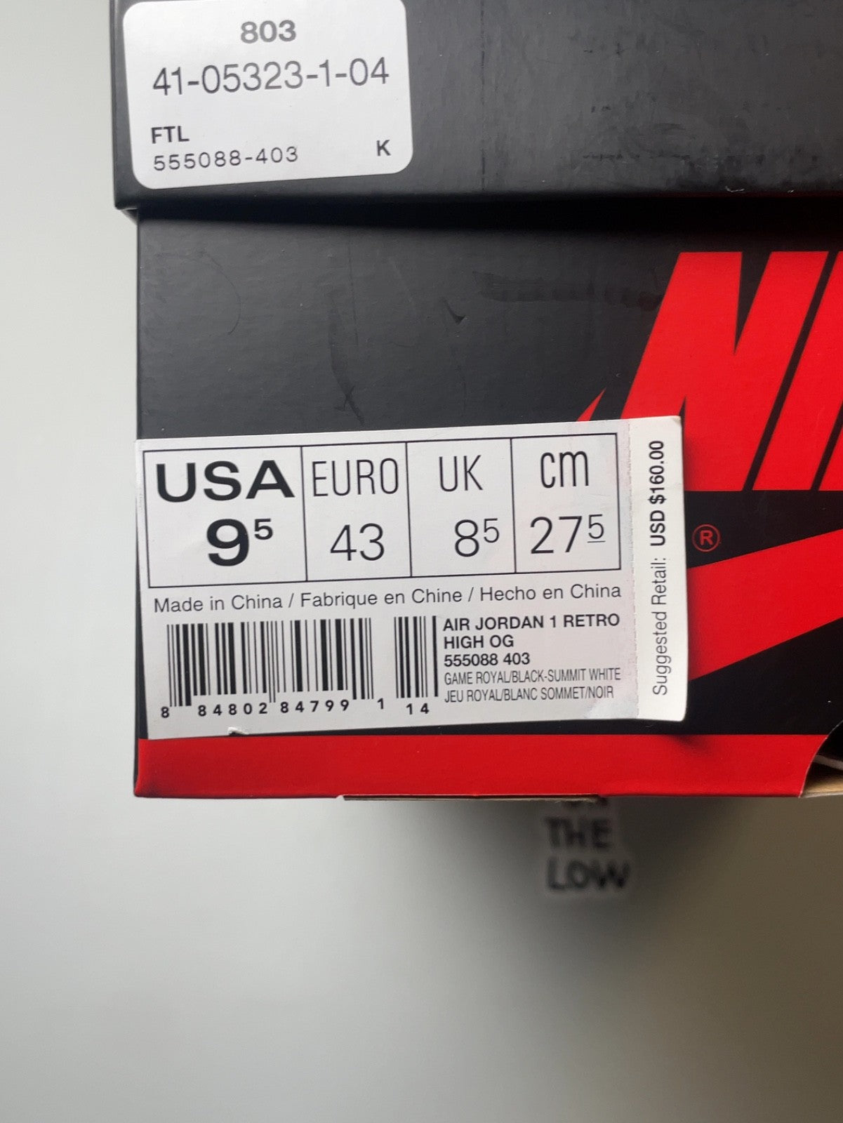 Air Jordan 1 Retro High Game Royal | 555088-403 | Size 9.5 Men's US