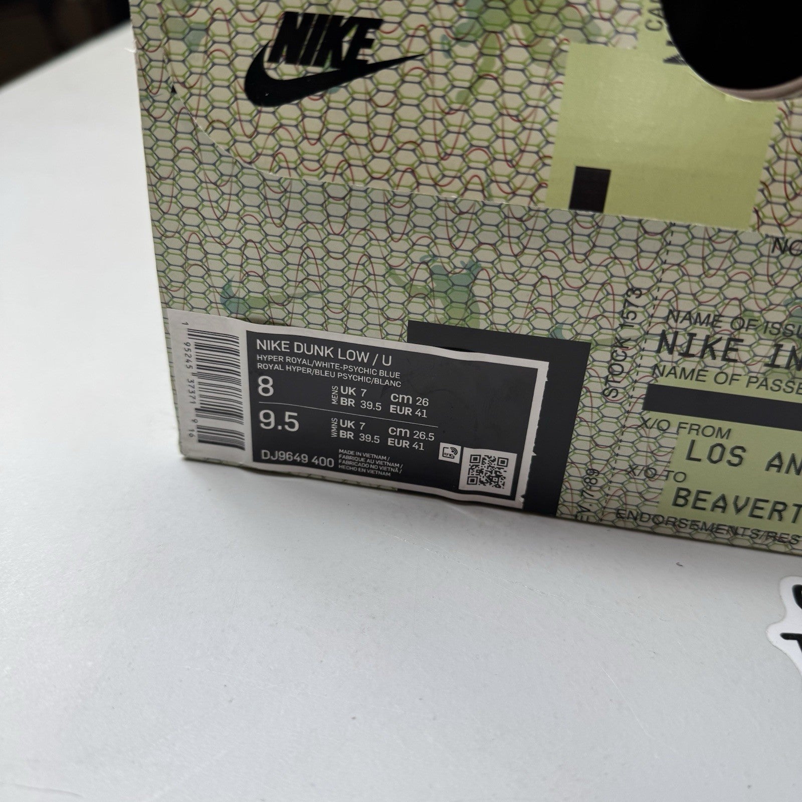 Nike Dunk Low Union Passport Pack Argon | NEW| DJ9649-400 | Size 8 Mens