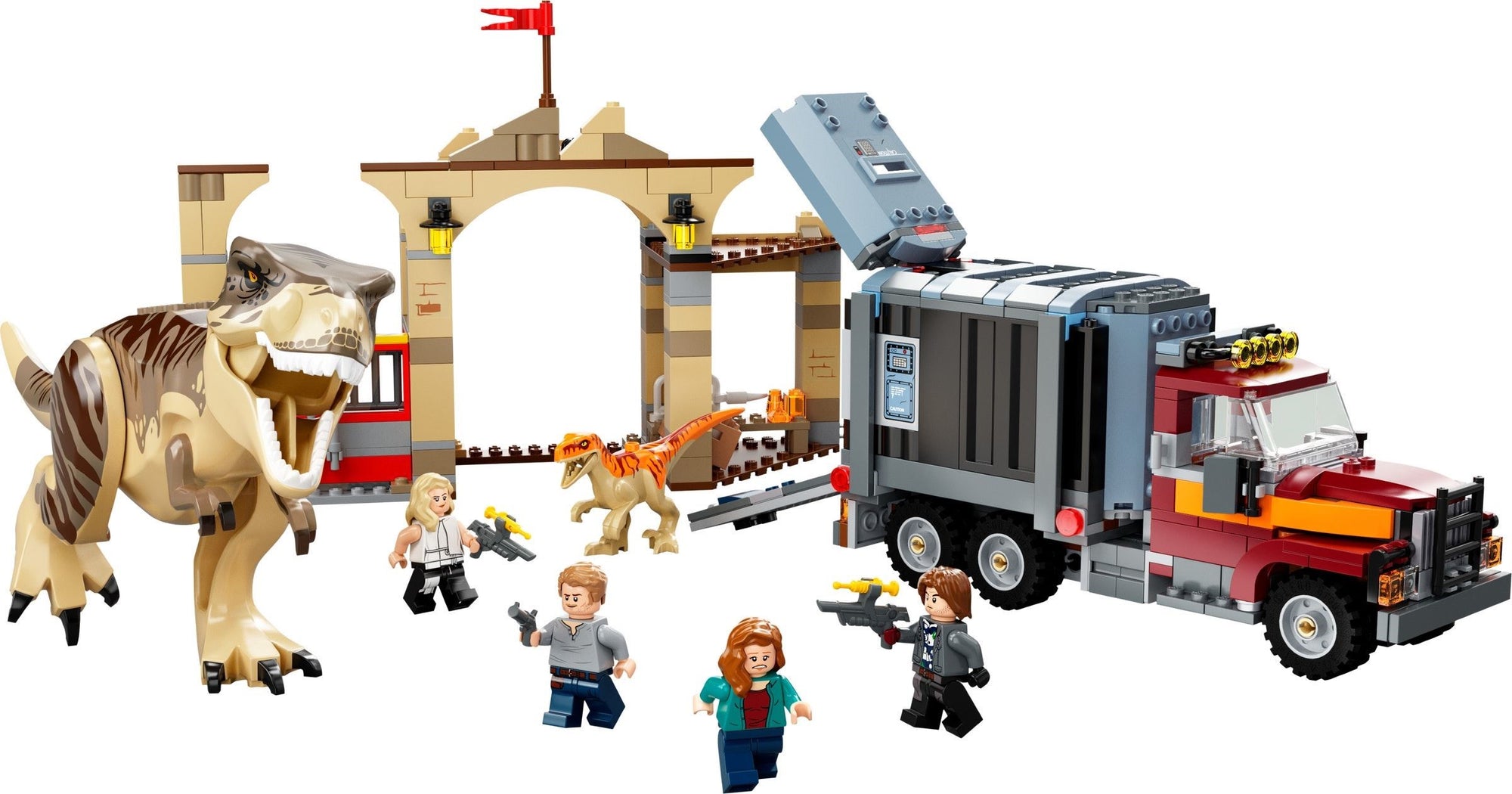 T. rex & Atrociraptor Dinosaur Breakout — LEGO set 76948 stock image