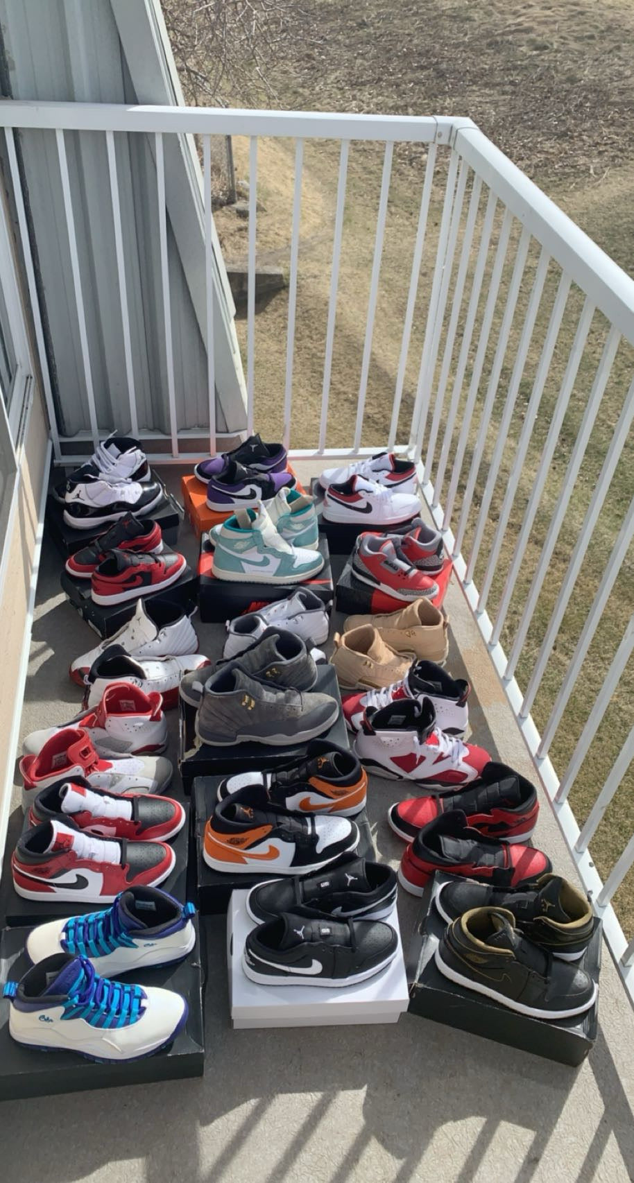 Omar Ismail’s early sneaker inventory displayed on a balcony
